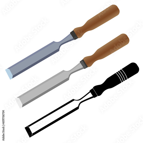 chisel with a wooden handle and a sharp metal blade vector illustration , chisel carpenters tool vector image