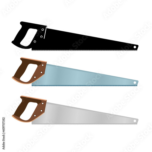 handsaw with a wooden handle and a toothed blade vector illustration, Hand saw , carpenters tool vector image