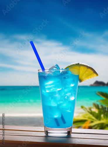 Blue lagoon cocktail. Summer refreshing cocktail. Generative AI