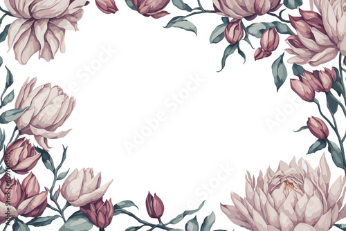 Background Magnolia Flower Watercolor with White Space for Wedding Invitation Ornament.