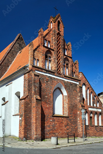Historical red brick gothic church in Poznan city