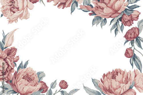 Background Peony Flower Watercolor with White Space for Wedding Invitation Ornament.