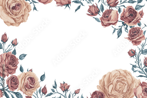 Background Roses Flower Watercolor with White Space for Wedding Invitation Ornament.
