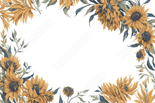 Background Sunflowers Flower Yellow Watercolor with White Space for Wedding Invitation Ornament.