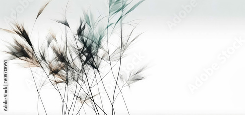 leaves with light grey background. Minimal style design with plants. Abstract background,generative ai.