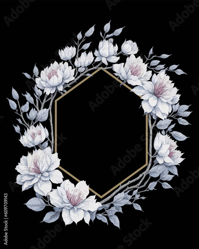 Flower Frame Hexagon of Flower Cherry Blossoms White for Wedding Invitation Ornament.