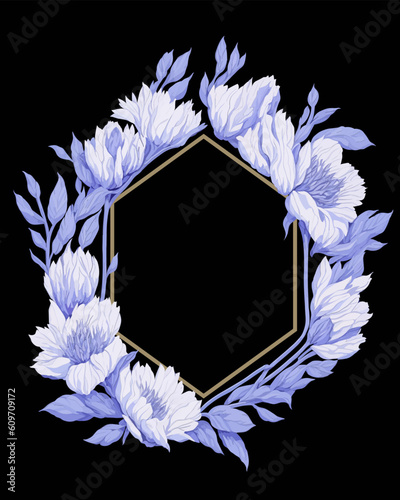 Flower Frame Hexagon of Flower Lavender Purple for Wedding Invitation Ornament.