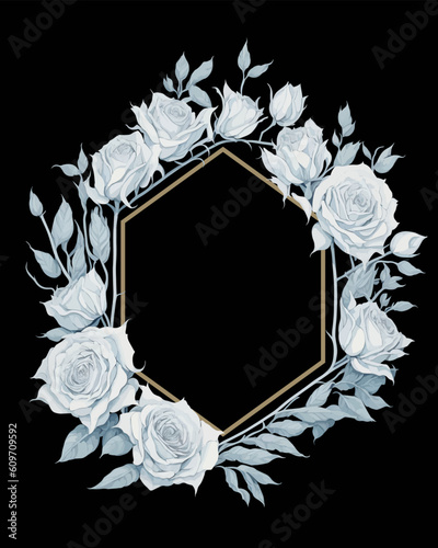 Flower Frame Hexagon of Flower Roses White for Wedding Invitation Ornament.