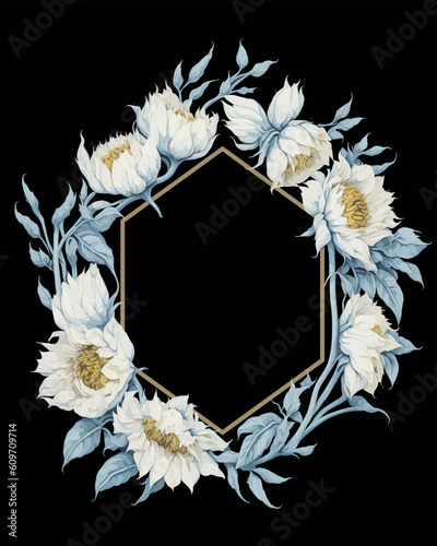 Flower Frame Hexagon of Flower Sunflower White for Wedding Invitation Ornament.