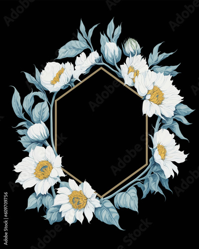 Flower Frame Hexagon of Flower Sunflower White for Wedding Invitation Ornament.