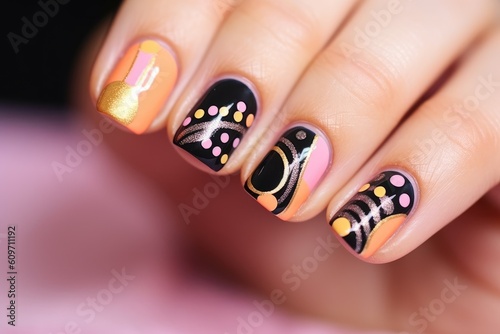 nail art polkadot nail design pop glitter nails abstract theme Generated AI