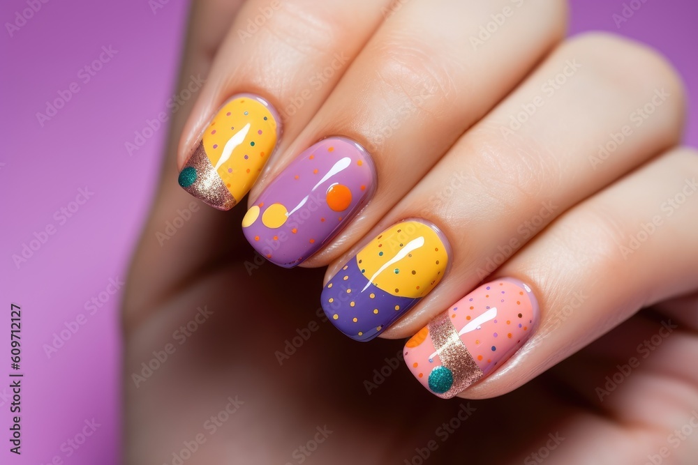 nail art polkadot nail design pop glitter nails abstract theme Generated AI nail art polkadot nail design pop glitter nails abstract theme Generated AI