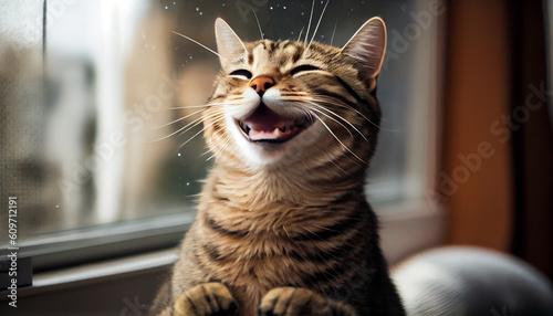laughing cat, Surprised face, Wow expression cat funny face with open mouth. Cute ginger Cat Emotional surprised and saying wow, Happy cat, Meow wow. Generative AI, illustration.