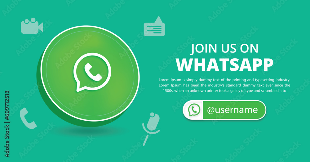 Join us on WhatsApp social media banner with a 3d round circle