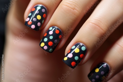 Obraz na płótnie nail art polkadot nail design pop glitter nails LOVE Heart theme Generated AI