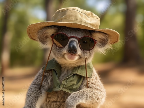 A little Koala wearing a safari hat and sunglass  © mia.n_official