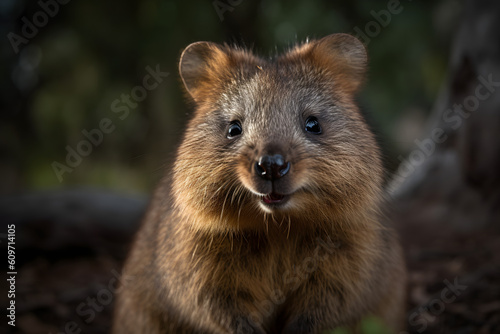 Quokka looking at camera with cute and happy face, Generative AI