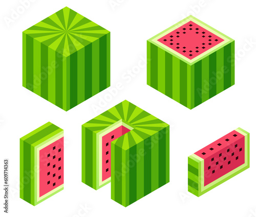 Isometric 3d watermelon cube