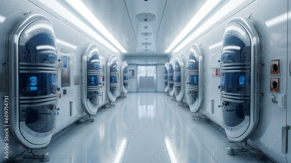 cryogenic freezer couch tanks in a row in space generative ai Stock ...
