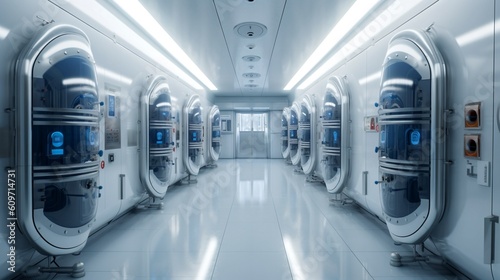 cryogenic freezer couch tanks in a row in space generative ai photo