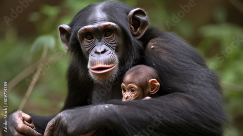 Canvas Print chimpanzee with baby generative ai