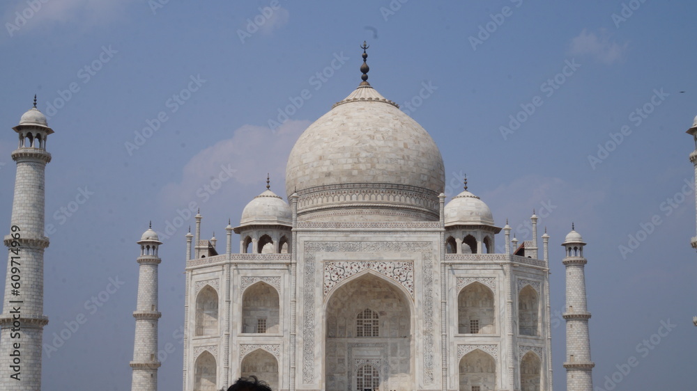 India Agra, at view the enjoying tourist female of with sunset mausoleum Mahal Taj gate entrance Main Pradesh Uttar 