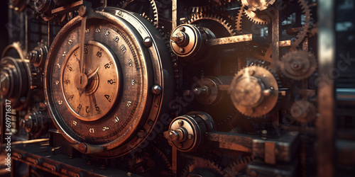 Steampunk Background with Rusty Gears and Engines. Industrial Background. Generative AI