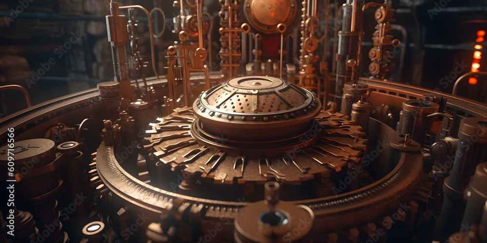 Steampunk Background with Rusty Gears and Engines. Industrial Background. Generative AI