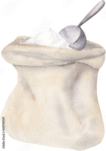 Watercolor Illustration Of A Bag Of Flour
