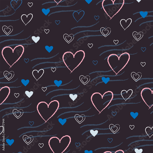 beautiful vector seamless pattern with blue hearts	
