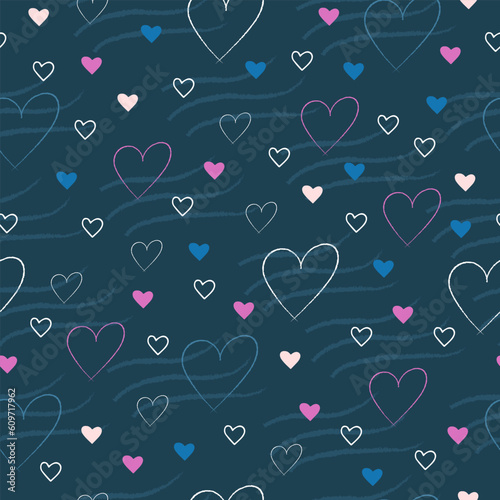 beautiful vector seamless pattern with blue hearts	