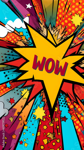 Abstract Comic WOW Pop-art Burst Mobile Background