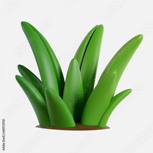 Green grass isolated on white background. 3d cartoon design element in minimal realistic style. Vector bright icon or illustration.