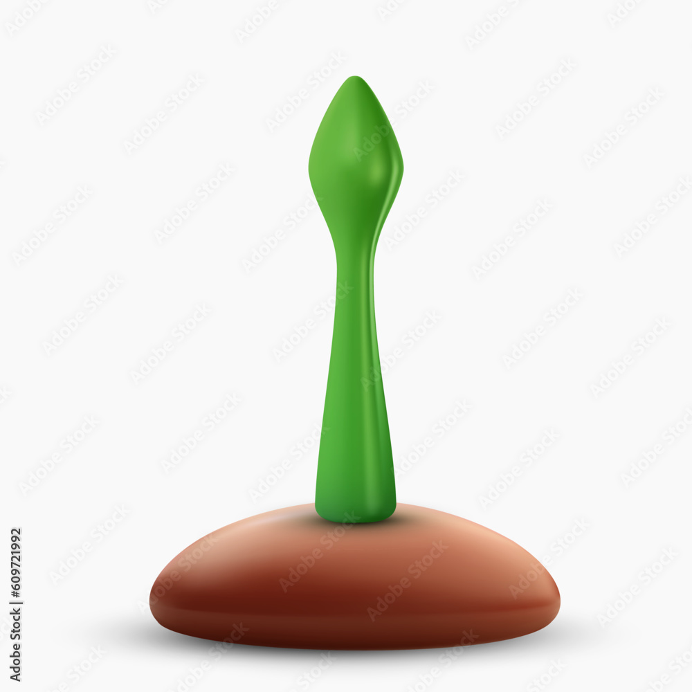 Sprout or small green plant in ground. 3d cartoon design element in minimal style. Vector icon or illustration. Sprout or small green plant in ground. 3d cartoon design element in minimal style. Vector icon or illustration.