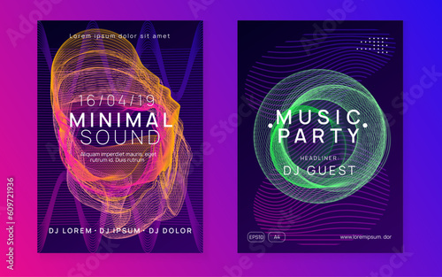 Neon flyer trance event. Techno dj party. Electro dance music. Electronic sound. Club fest poster.