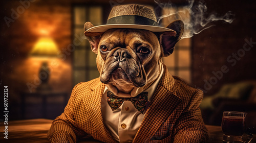 Generative AI. A gentleman French Bulldog is playing a game