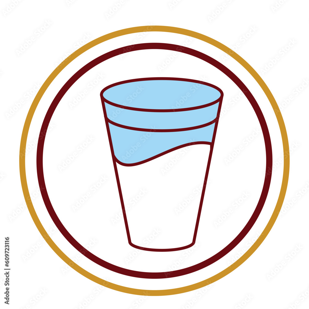 Glass of milk vector icon with white background inside a circle Glass of milk vector icon with white background inside a circle