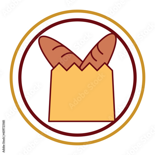 Vector image of bread inside a paper bag with a white background inside a circle