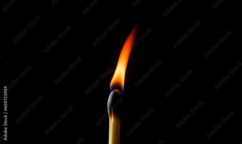 a lit matchstick with a match in the middle of it on a black background with a red flame coming out of the top of it. generative ai a lit matchstick with a match in the middle of it on a black background with a red flame coming out of the top of it. generative ai