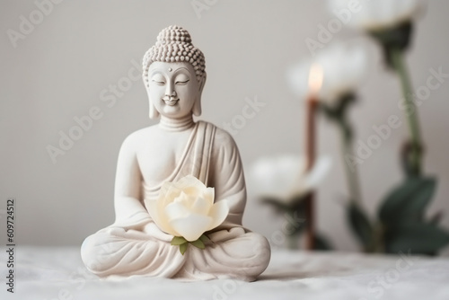 A Buddha figure in front of a bright background, Generative AI