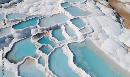  a large body of water that is covered in ice and snow, with blue and white water in the middle of the water, and a few patches of snow on the ground. generative ai