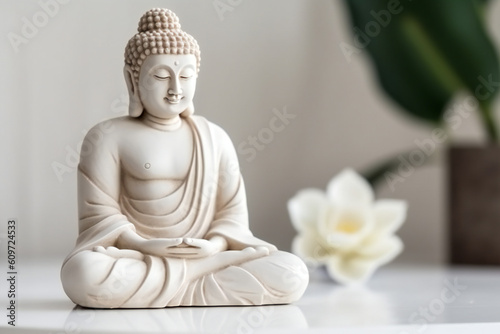 A Buddha figure in front of a bright background, Generative AI