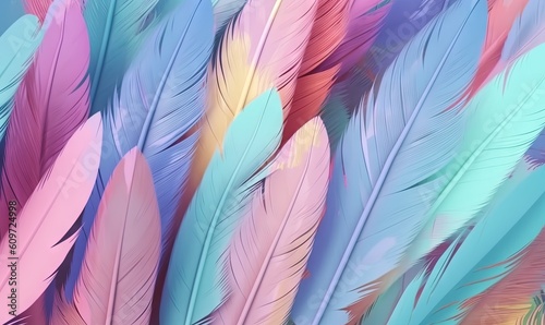  a close up of a bunch of feathers with a blue sky in the background and a pink sky in the middle of the photo, with a blue sky in the middle of the middle.  generative ai