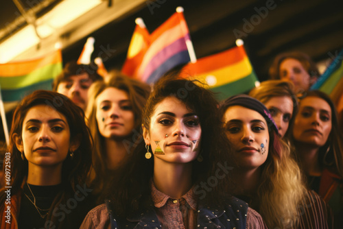 Women with rainbow flags proudly representing the LGBTIQ+ community. generative ai