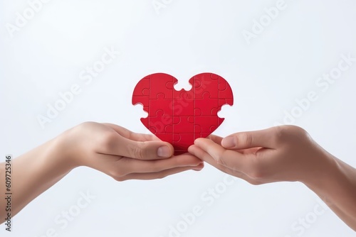 photo couple hand holding heart love symbol puzzle Generated AI