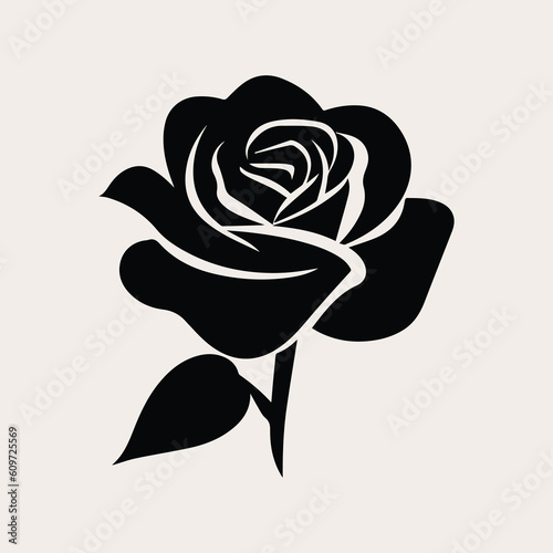 Rose one color vector logo, emblem or icon for company branding. Decorative flower silhouette. Tattoo art style. 