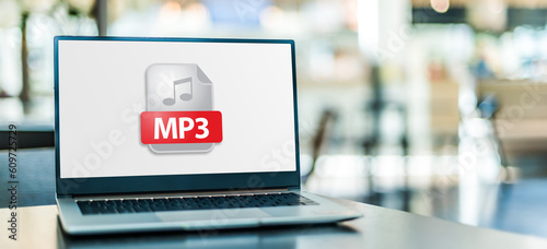 Photos Laptop computer displaying the icon of MP3 file