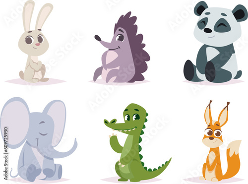 Baby animals. Cute happy funny wild little animals exact vector cartoon set isolated