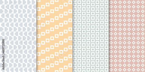 Set of cute minimal geometric texture seamless patterns. Repeating simple geometrical shapes modern background. Graphic trendy abstract wallpaper.