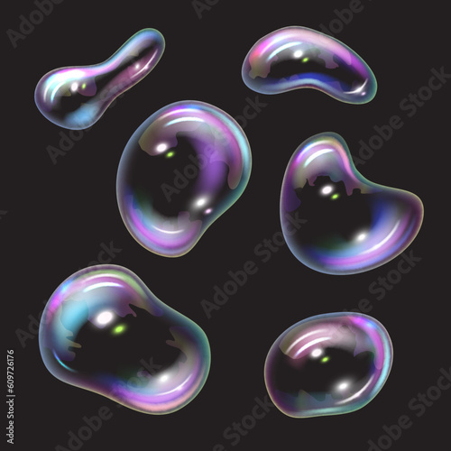 Soap bubbles. Colored transparent foam water bubbles decent vector realistic template